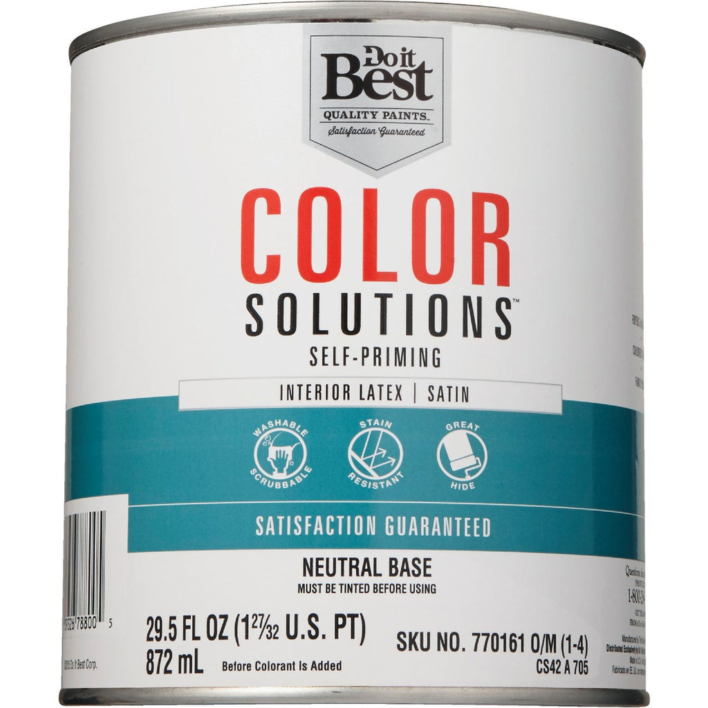 Do it Best Color Solutions Latex Self-Priming Satin Interior Wall Paint, Neutral Base, 1 Qt.
