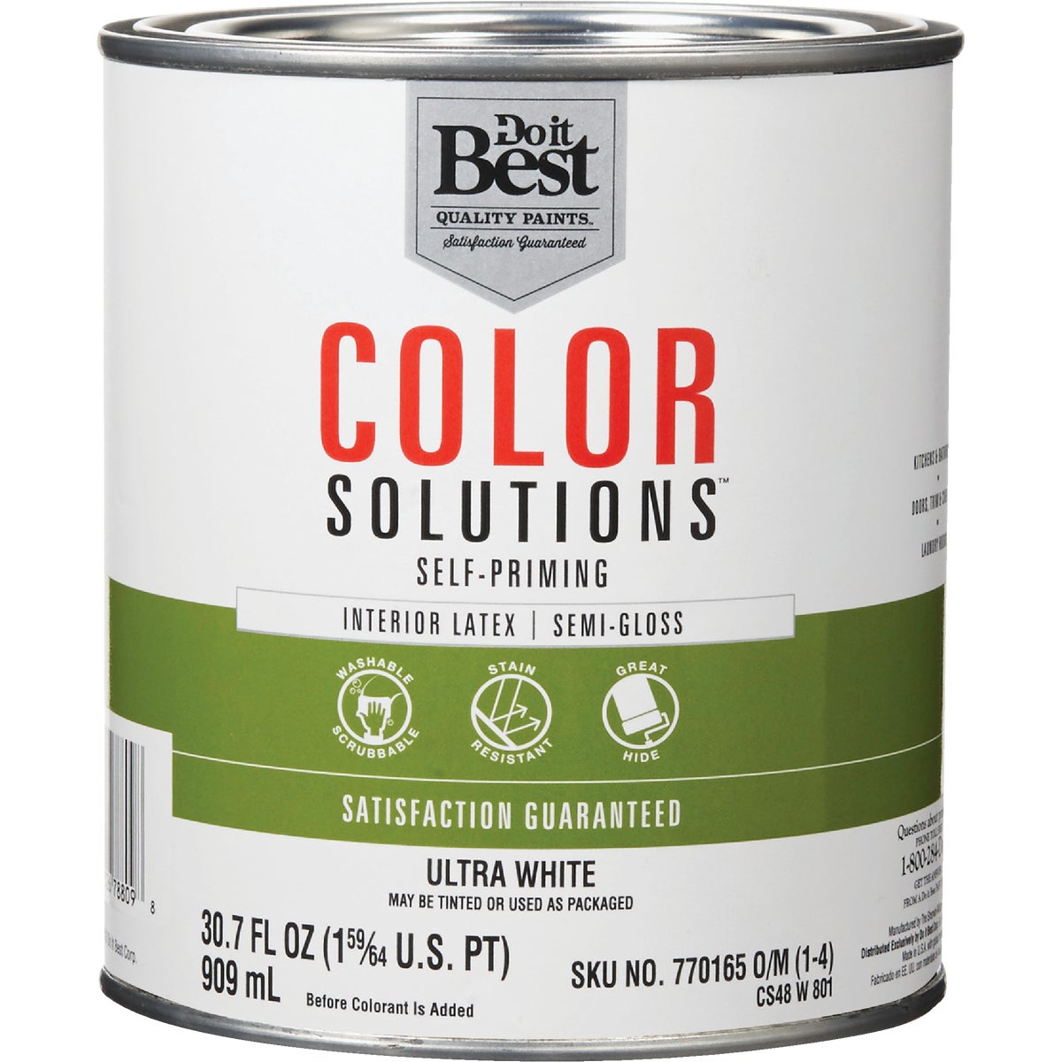 Do it Best Color Solutions Latex Self-Priming Semi-Gloss Interior Wall Paint, Ultra White, 1 Qt.