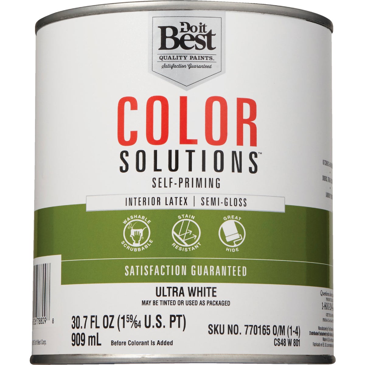 Do it Best Color Solutions Latex Self-Priming Semi-Gloss Interior Wall Paint, Ultra White, 1 Qt.