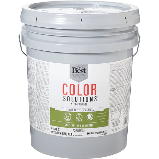 Do it Best Color Solutions Latex Self-Priming Semi-Gloss Interior Wall Paint, Ultra White, 5 Gal.