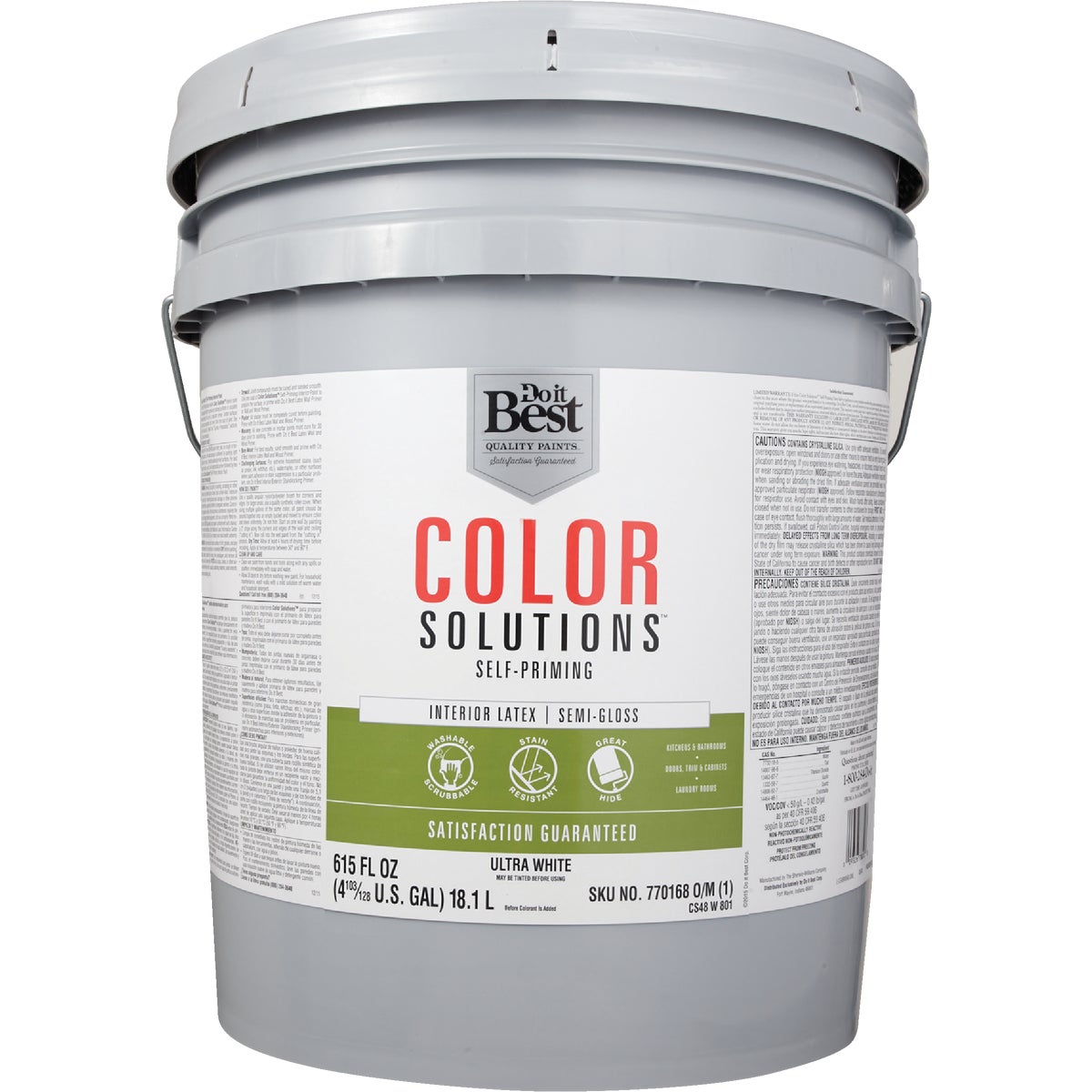 Do it Best Color Solutions Latex Self-Priming Semi-Gloss Interior Wall Paint, Ultra White, 5 Gal.