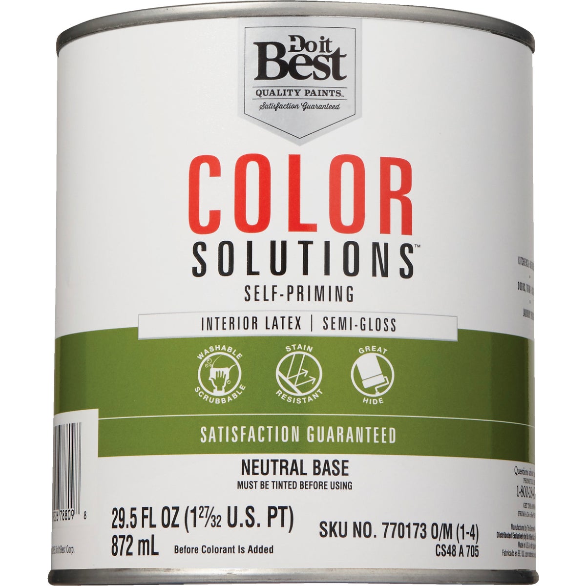 Do it Best Color Solutions Latex Self-Priming Semi-Gloss Interior Wall Paint, Neutral Base, 1 Qt.