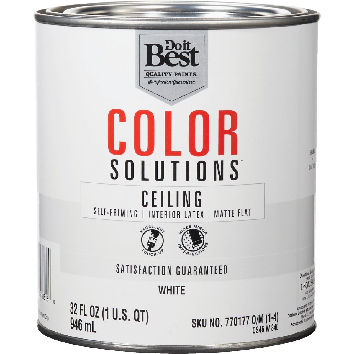 Do it Best Color Solutions Latex Self-Priming Flat Ceiling Paint, White, 1 Qt.