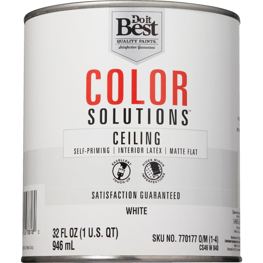 Do it Best Color Solutions Latex Self-Priming Flat Ceiling Paint, White, 1 Qt.