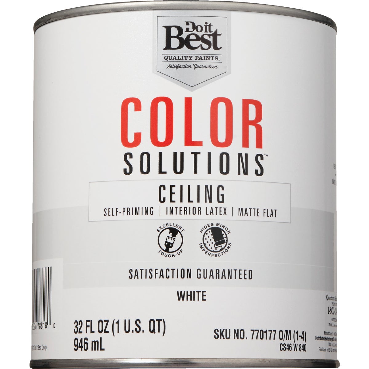 Do it Best Color Solutions Latex Self-Priming Flat Ceiling Paint, White, 1 Qt.