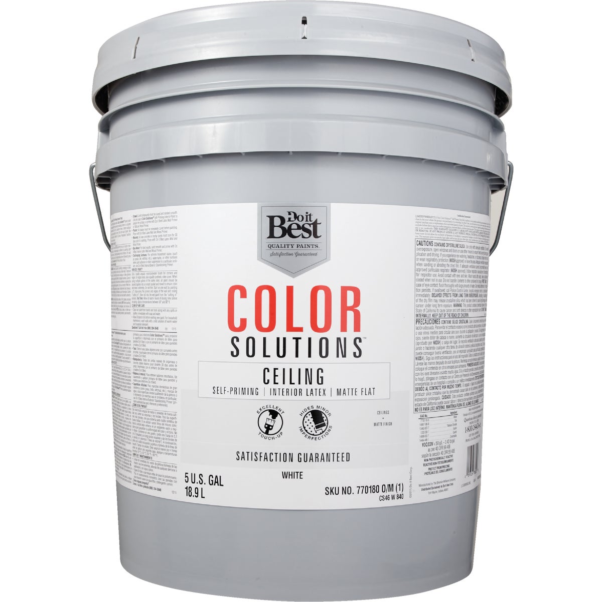 Do it Best Color Solutions Latex Self-Priming Flat Ceiling Paint, White, 5 Gal.