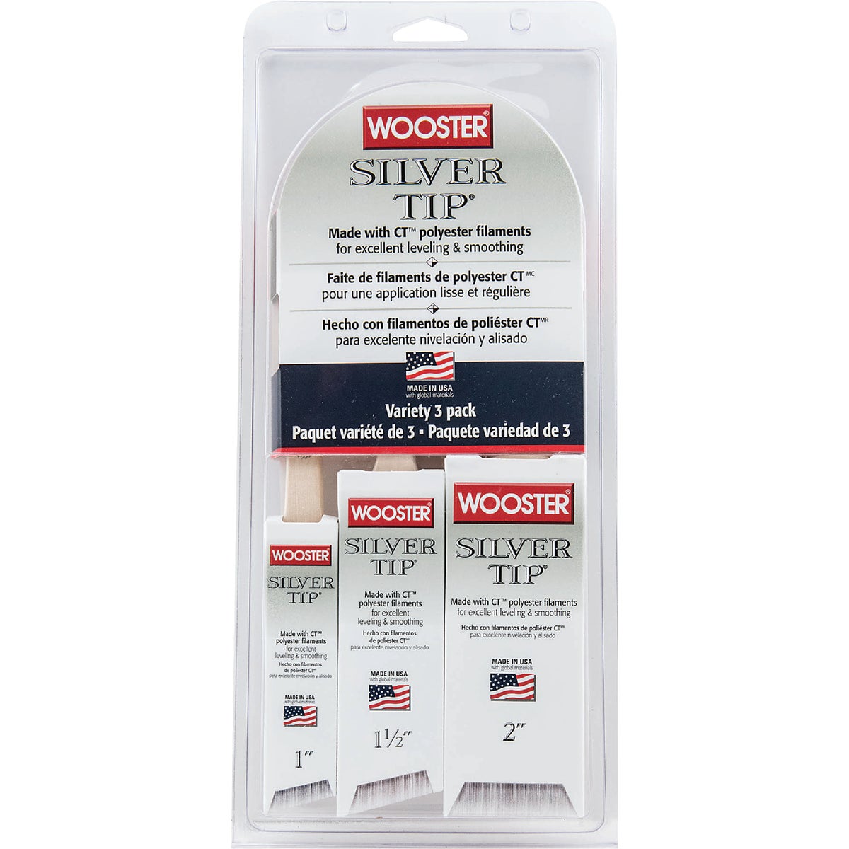 Wooster SILVER TIP 1 In., 1-1/2 In., 2 In. Angle Sash Polyester Paint Brush Set (3-Pack)