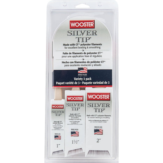 Wooster SILVER TIP 1 In., 1-1/2 In., 2 In. Angle Sash Polyester Paint Brush Set (3-Pack)