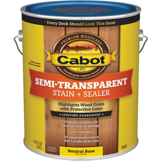 Cabot VOC Semi-Transparent Deck & Siding Exterior Stain, Neutral Base, 1 Gal.