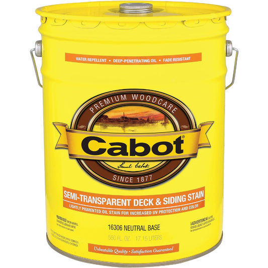 Cabot VOC Semi-Transparent Deck & Siding Exterior Stain, Neutral Base, 5 Gal.