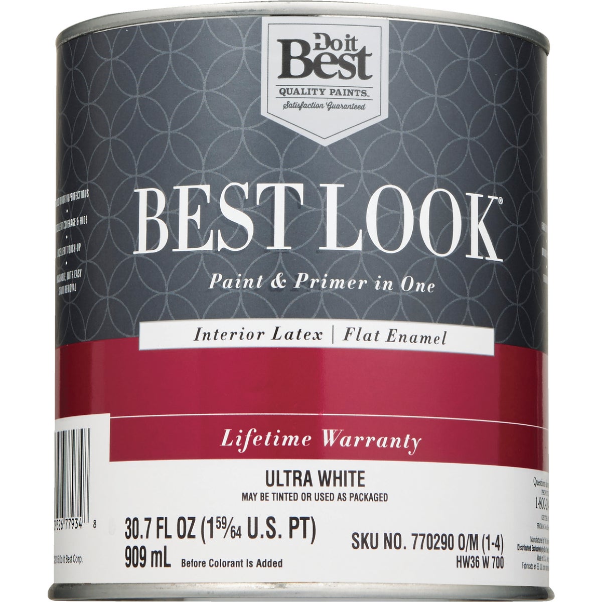 Best Look Latex Paint & Primer In One Flat Enamel Interior Wall Paint, Ultra White, 1 Qt.