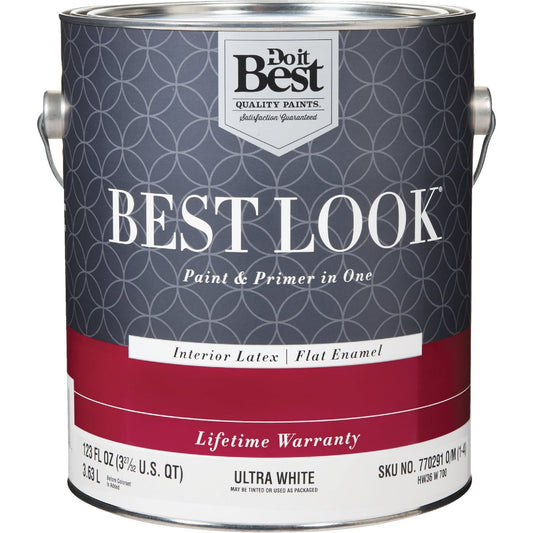 Best Look Latex Paint & Primer In One Flat Enamel Interior Wall Paint, Ultra White, 1 Gal.