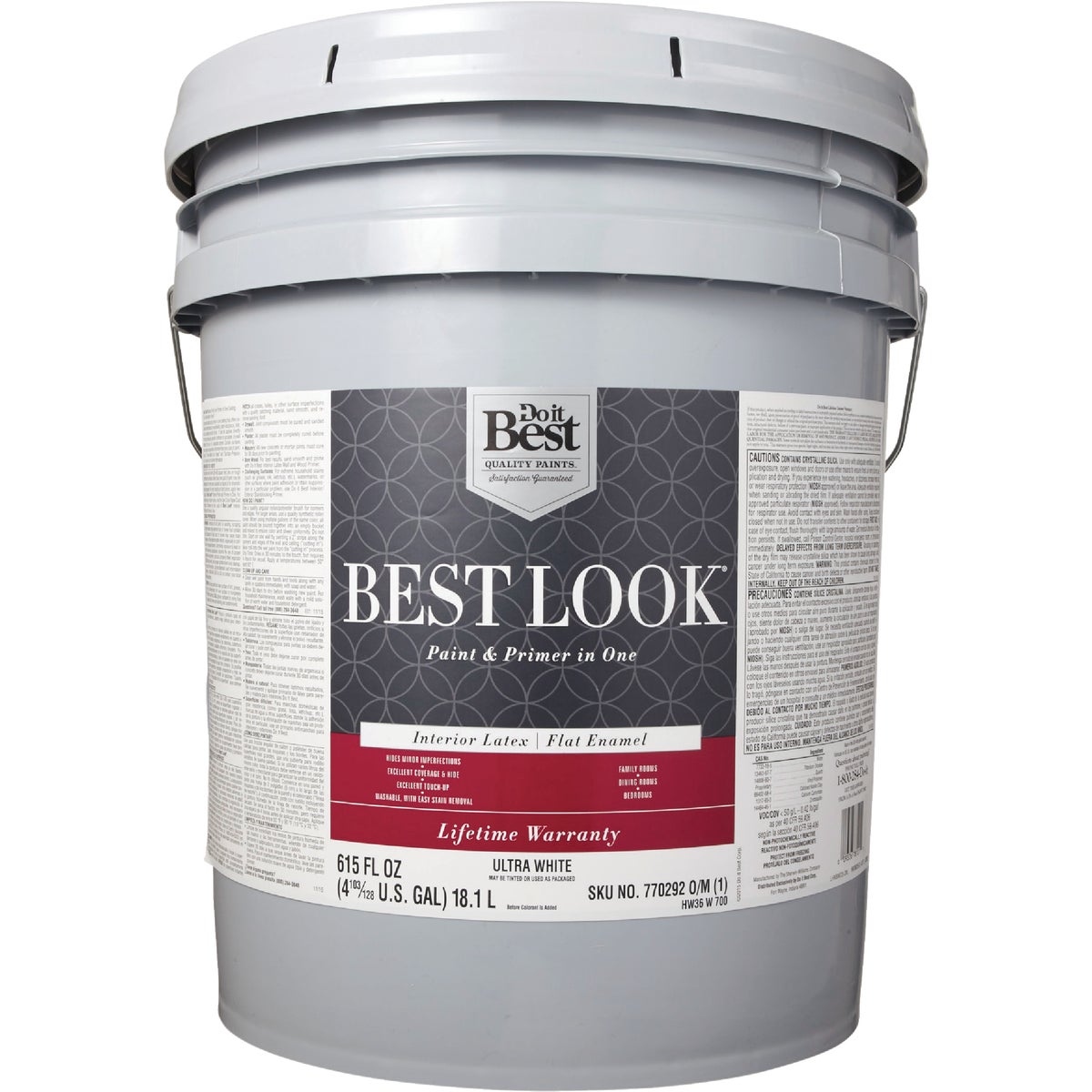 Best Look Latex Paint & Primer In One Flat Enamel Interior Wall Paint, Ultra White, 5 Gal.