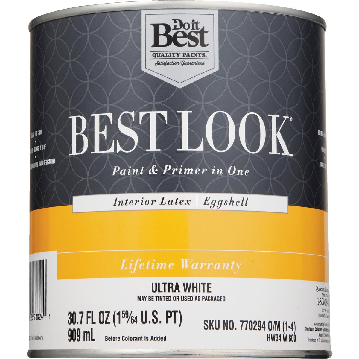 Best Look Latex Paint & Primer In One Eggshell Interior Wall Paint, Ultra White, 1 Qt.