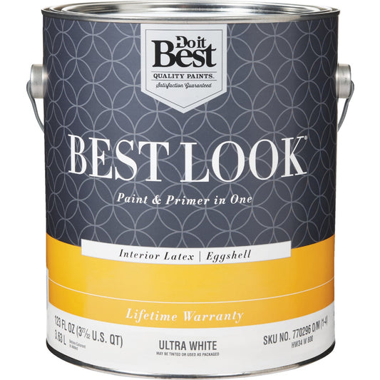 Best Look Latex Paint & Primer In One Eggshell Interior Wall Paint, Ultra White, 1 Gal.