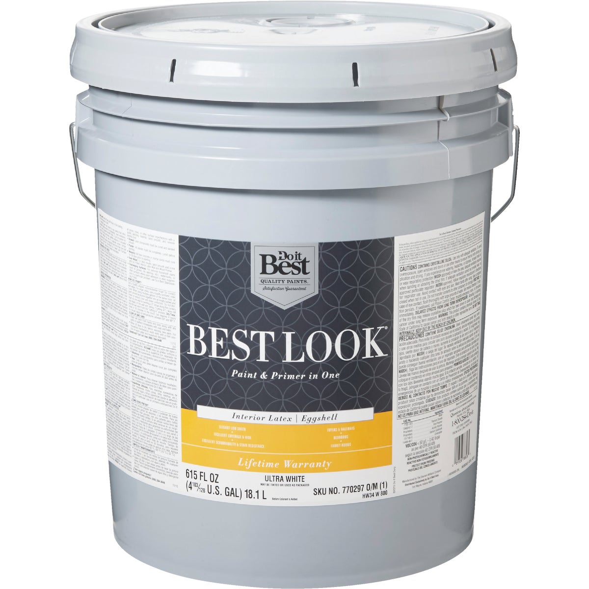 Best Look Latex Paint & Primer In One Eggshell Interior Wall Paint, Ultra White, 5 Gal.