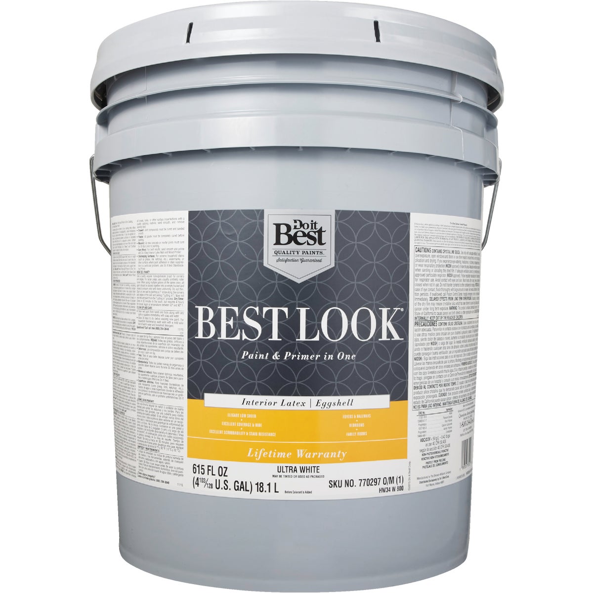 Best Look Latex Paint & Primer In One Eggshell Interior Wall Paint, Ultra White, 5 Gal.