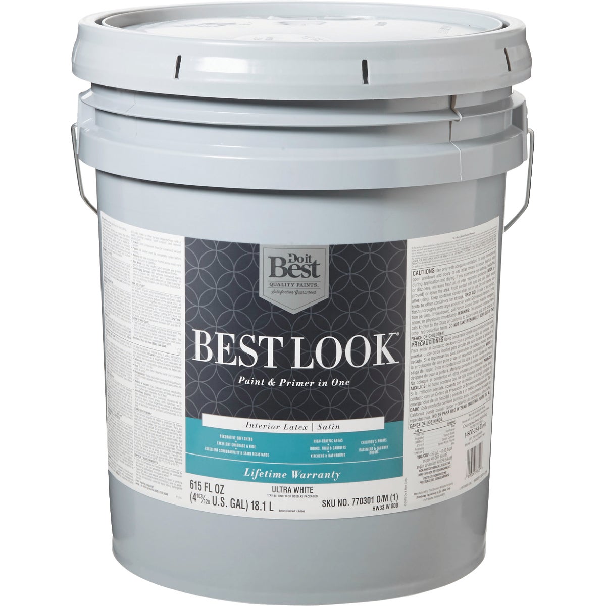 Best Look Latex Paint & Primer In One Satin Interior Wall Paint, Ultra White, 5 Gal.