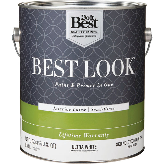 Best Look Latex Paint & Primer In One Semi-Gloss Interior Wall Paint, Ultra White, 1 Gal.