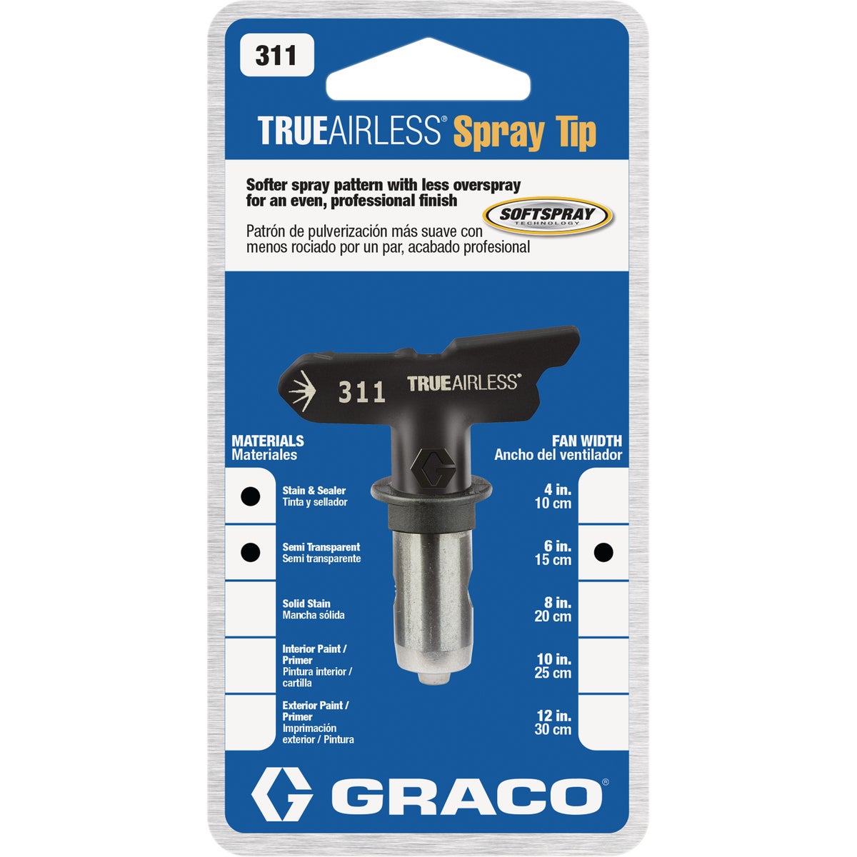 Graco Reverse-A-Clean 6 to 8 In. W. 0.011 Tip Paint Sprayer Airless Spray Tip