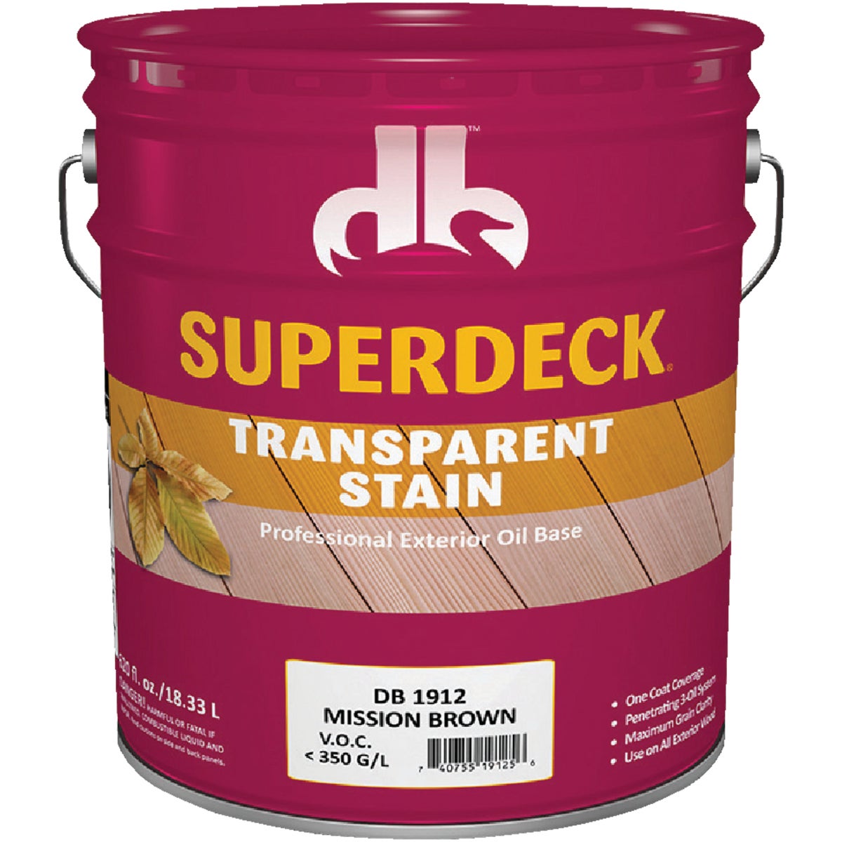 Duckback SUPERDECK Transparent Exterior Stain, Mission Brown, 5 Gal.