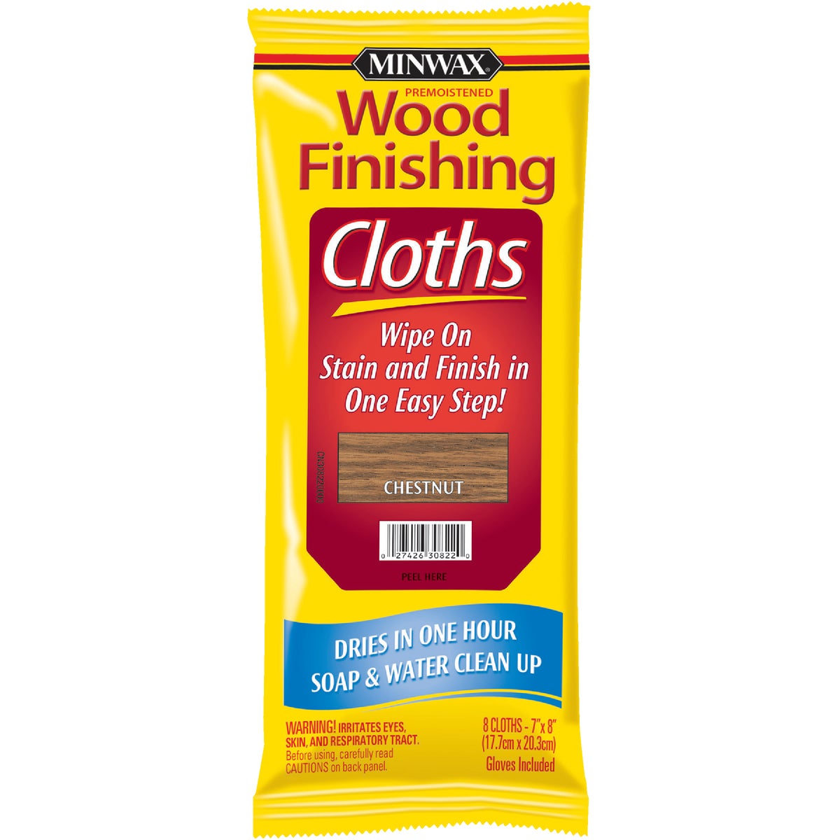 Minwax Low Sheen Premoistened Wood Finishing Cloths, Chestnut (8-Pack)