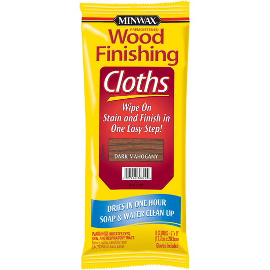 Minwax Low Sheen Premoistened Wood Finishing Cloths, Dark Mahogany (8-Pack)