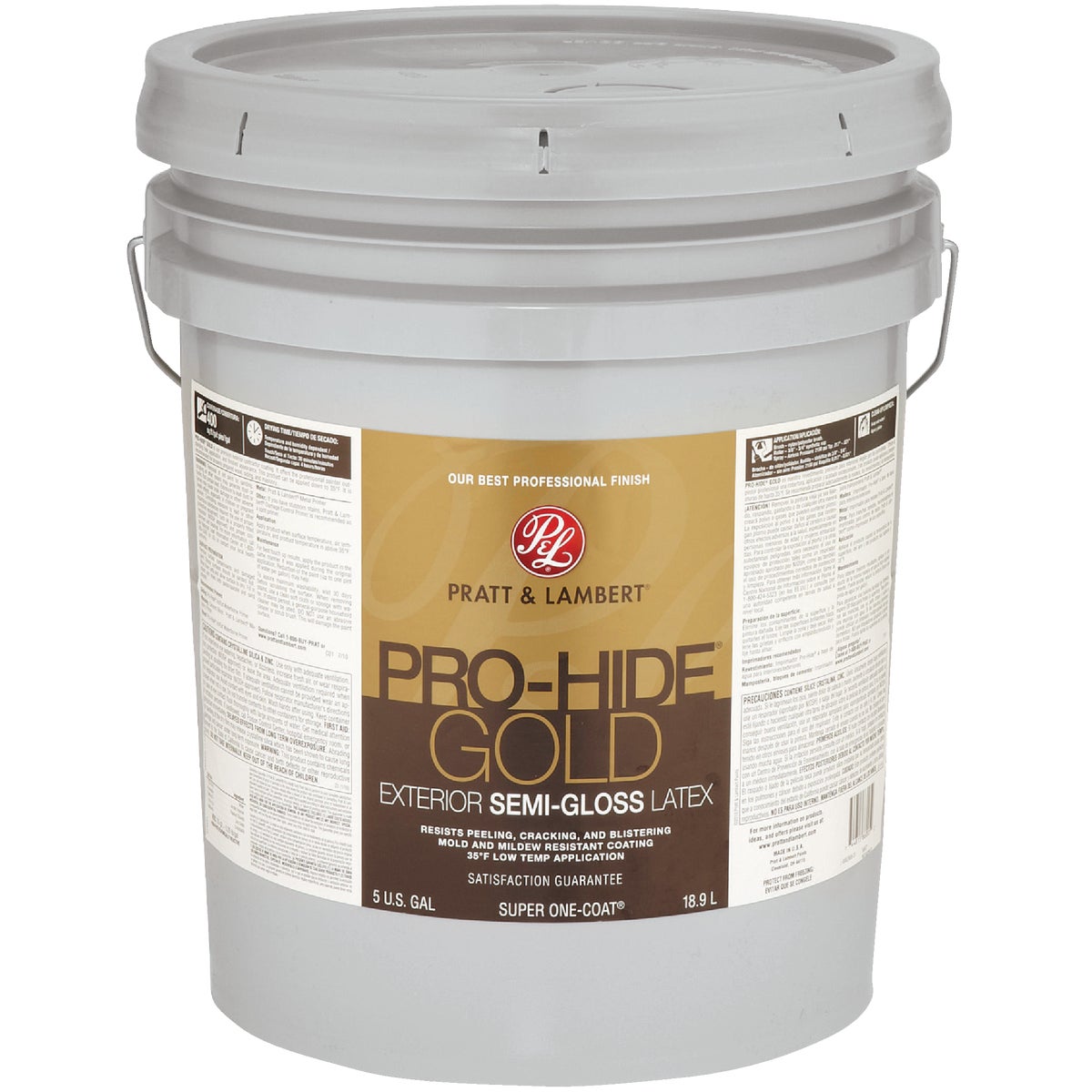 Pratt & Lambert Pro-Hide Gold Latex Semi-Gloss Exterior House Paint, Base 2, 5 Gal.