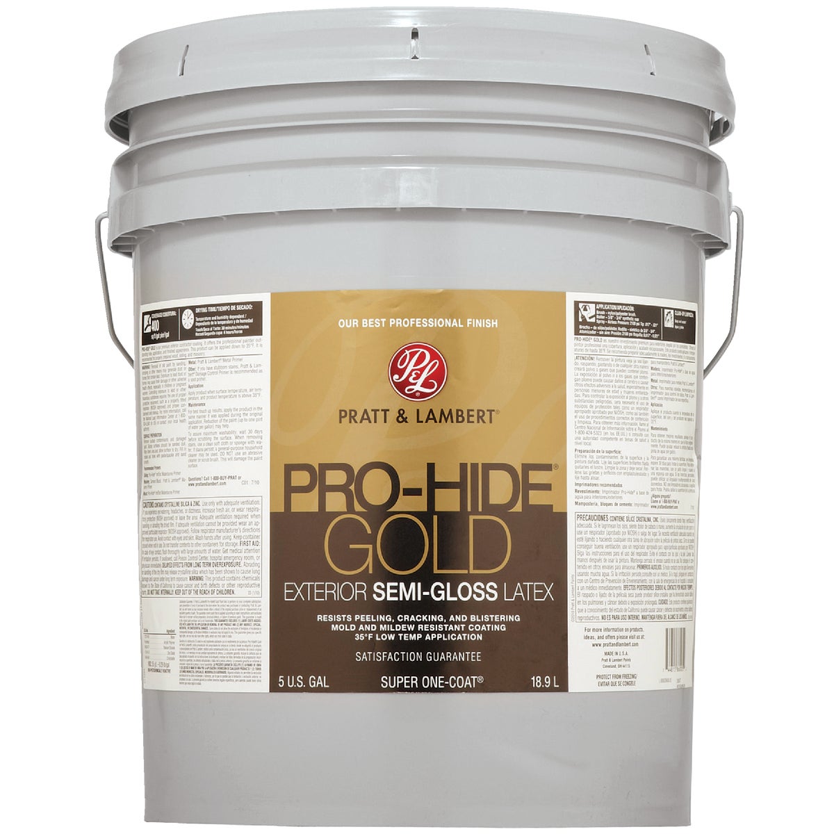 Pratt & Lambert Pro-Hide Gold Latex Semi-Gloss Exterior House Paint, Base 2, 5 Gal.