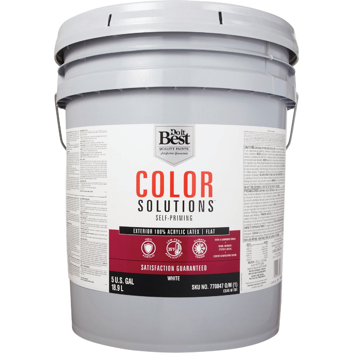 Do it Best Color Solutions 100% Acrylic Latex Self-Priming Flat Exterior House Paint, White, 5 Gal.