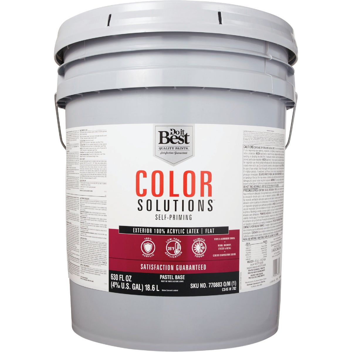 Do it Best Color Solutions 100% Acrylic Latex Self-Priming Flat Exterior House Paint, Pastel Base, 5 Gal.