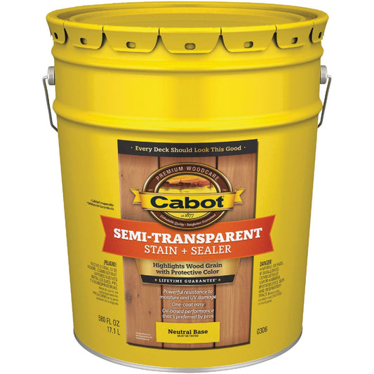 Cabot Semi-Transparent Deck & Siding Exterior Stain, Neutral Base, 5 Gal.