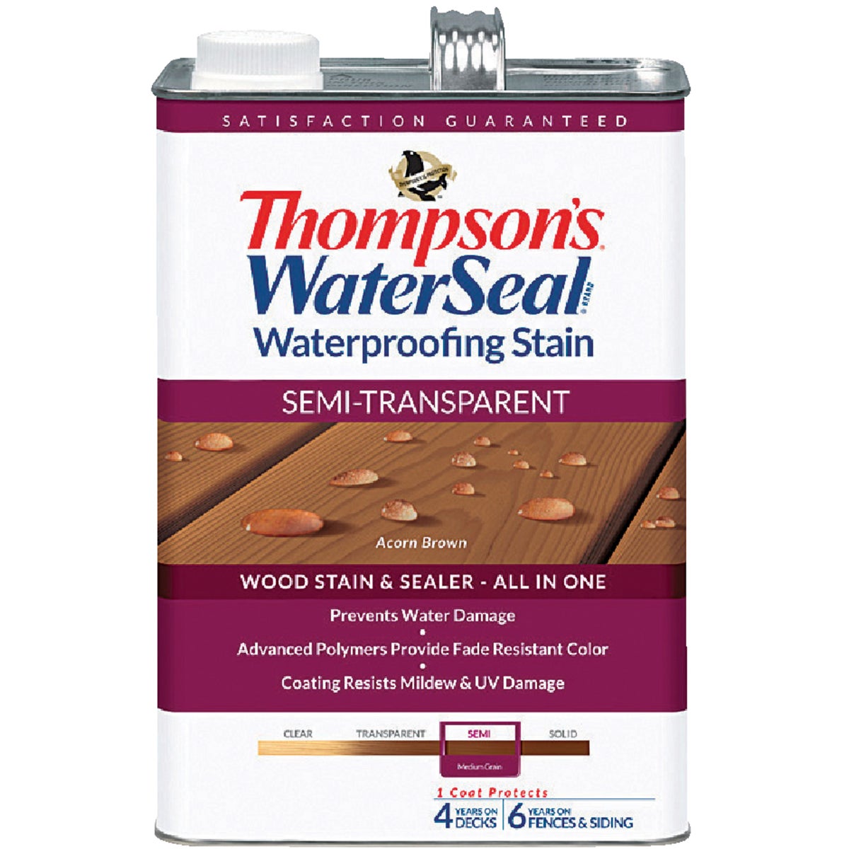 Thompsons WaterSeal Semi-Transparent Waterproofing Stain, Acorn Brown, 1 Gal.