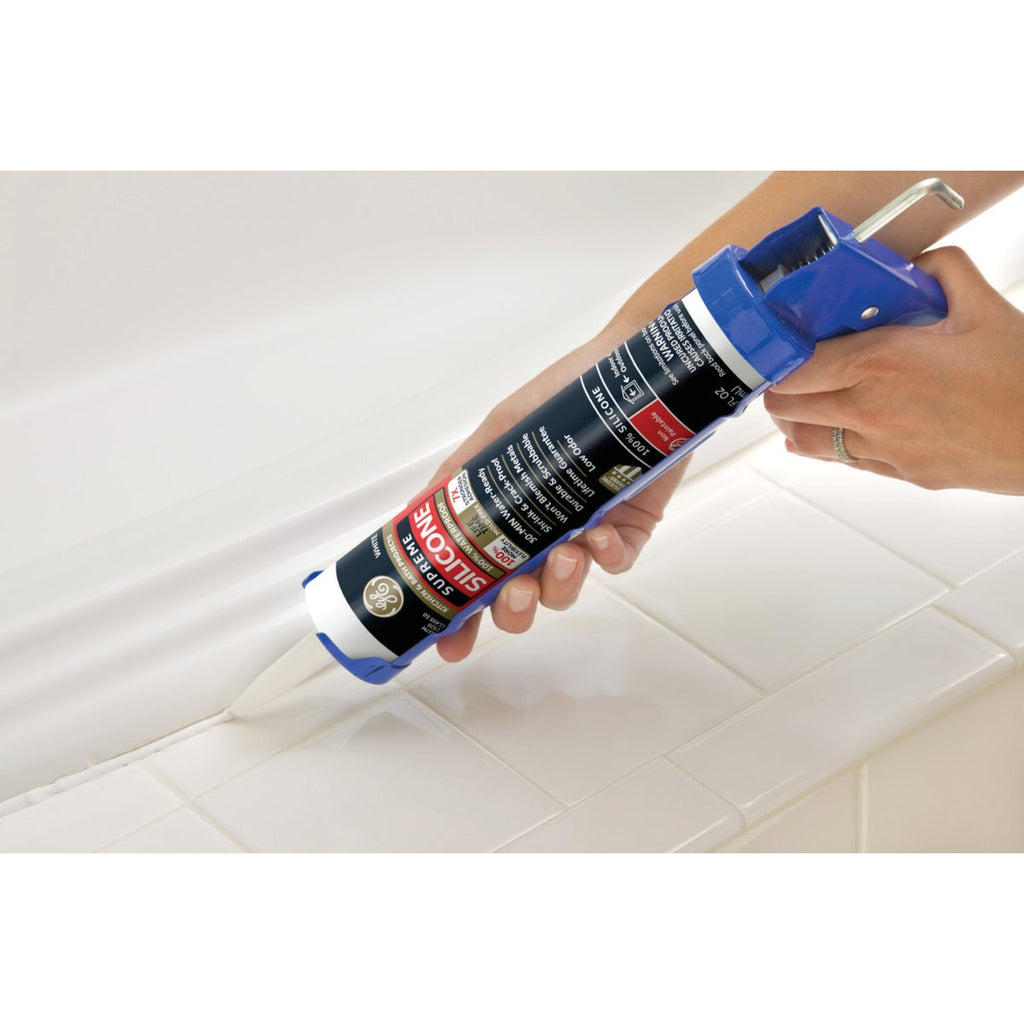 GE Supreme Silicone Kitchen & Bath Sealant, White, 10.1oz