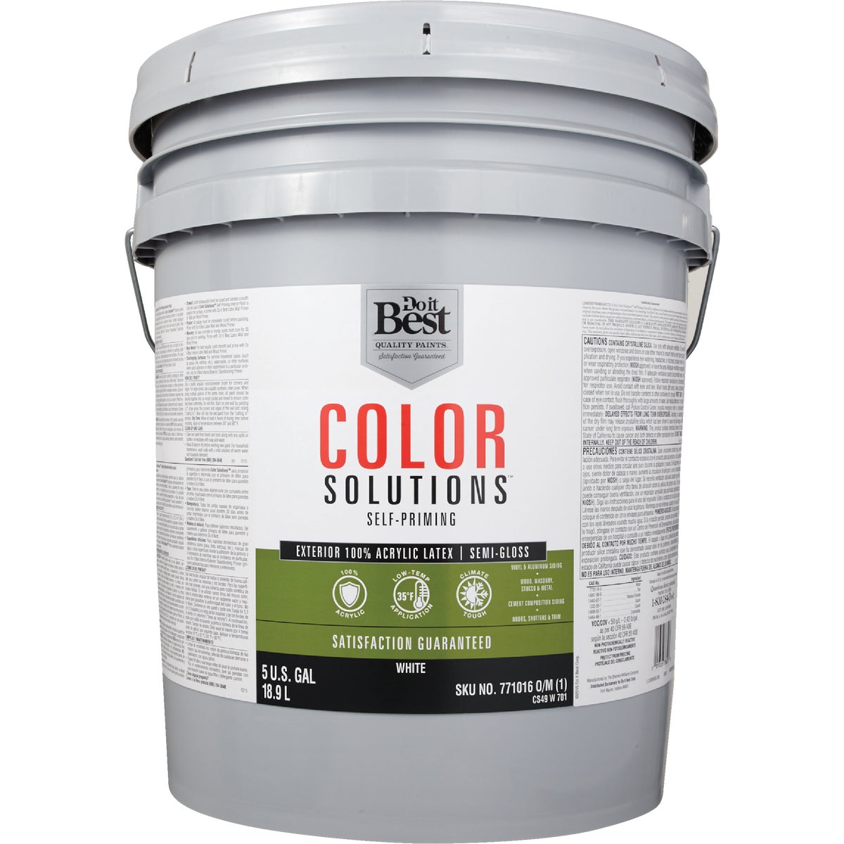 Do it Best Color Solutions 100% Acrylic Latex Self-Priming Semi-Gloss Exterior House Paint, White, 5 Gal.