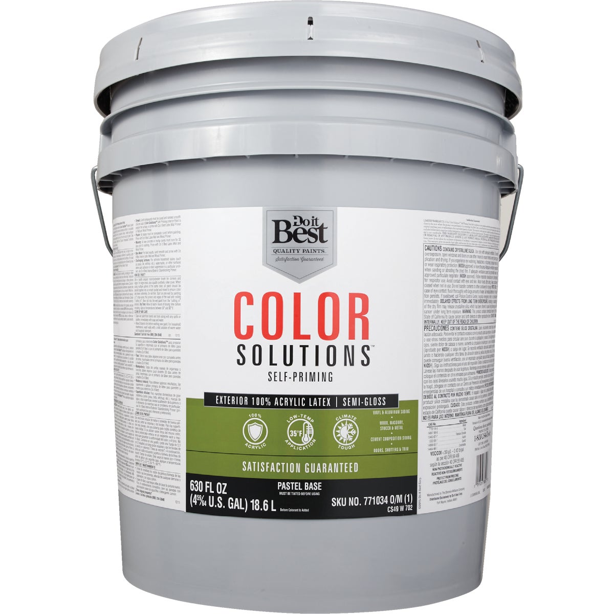 Do it Best Color Solutions 100% Acrylic Latex Self-Priming Semi-Gloss Exterior House Paint, Pastel Base, 5 Gal.