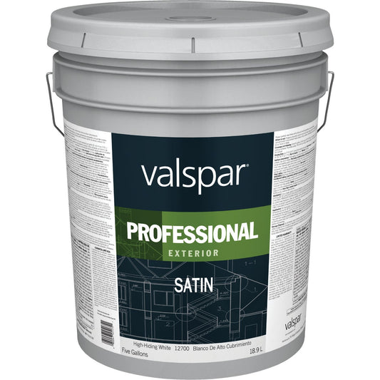 Valspar Professional 100% Acrylic Satin Exterior House Paint, High-Hiding White, 5 Gal.