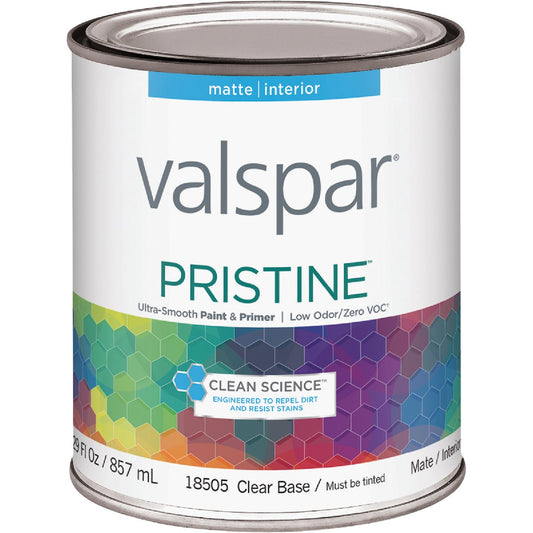 Valspar Pristine 100% Acrylic Paint & Primer Matte Interior Wall Paint, Clear Base, 1 Qt.