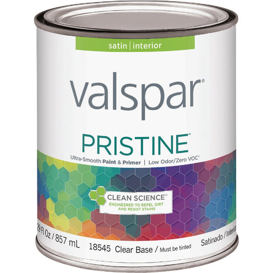 Valspar Pristine 100% Acrylic Paint & Primer Satin Interior Wall Paint, Clear Base, 1 Qt.