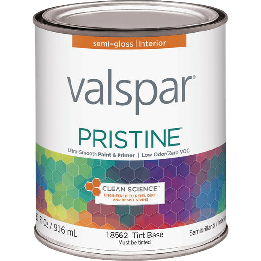 Valspar Pristine 100% Acrylic Paint & Primer Semi-Gloss Interior Wall Paint, Tint Base, 1 Qt.