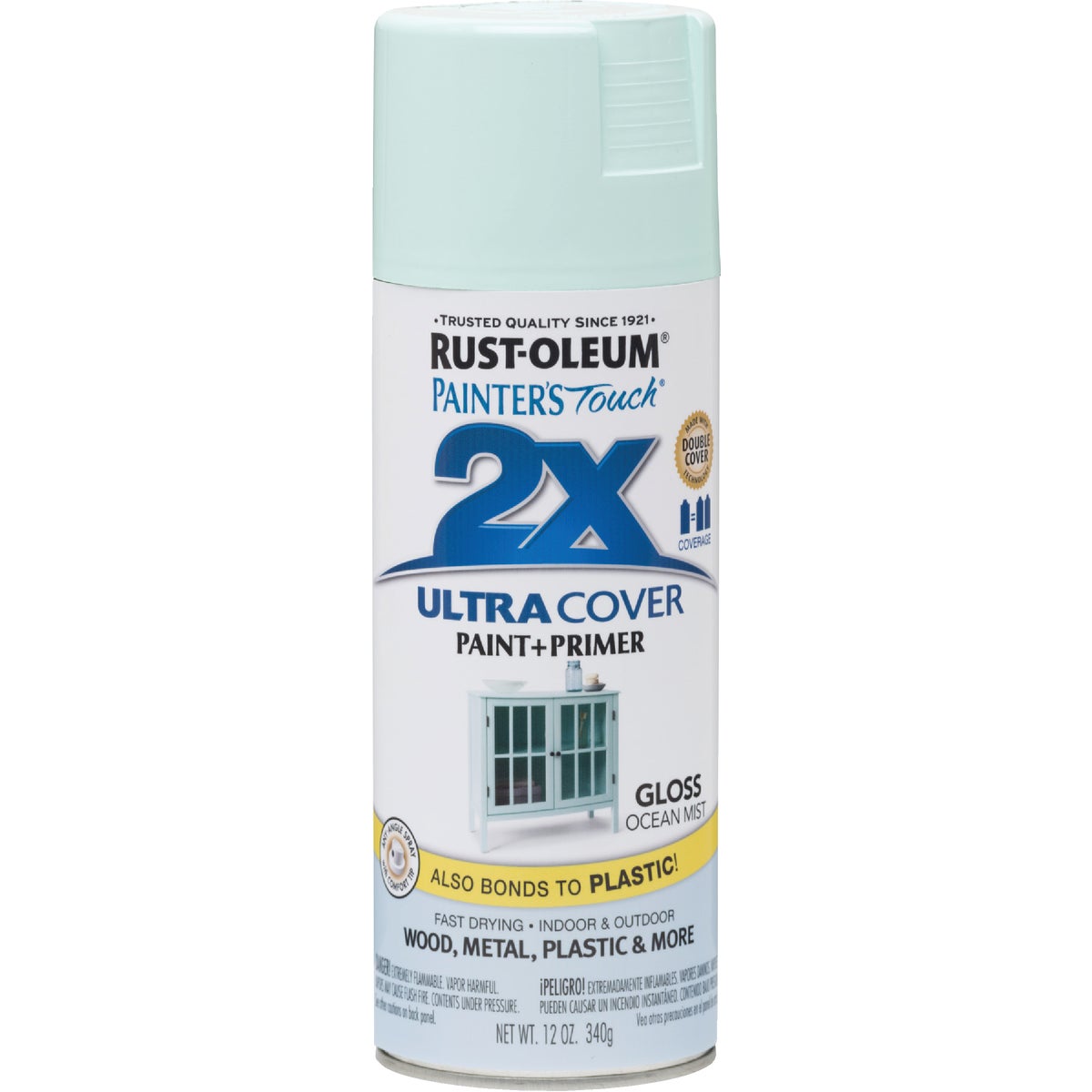 Rust-Oleum Painter's Touch 2X Ultra Cover 12 Oz. Gloss Paint + Primer Spray Paint, Ocean Mist