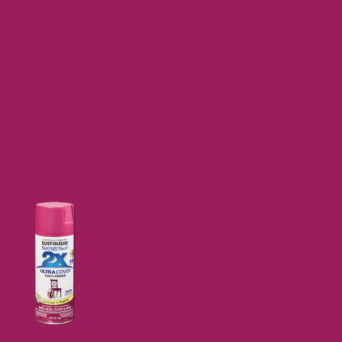 Rust-Oleum Painter's Touch 2X Ultra Cover 12 Oz. Satin Paint + Primer Spray Paint, Magenta