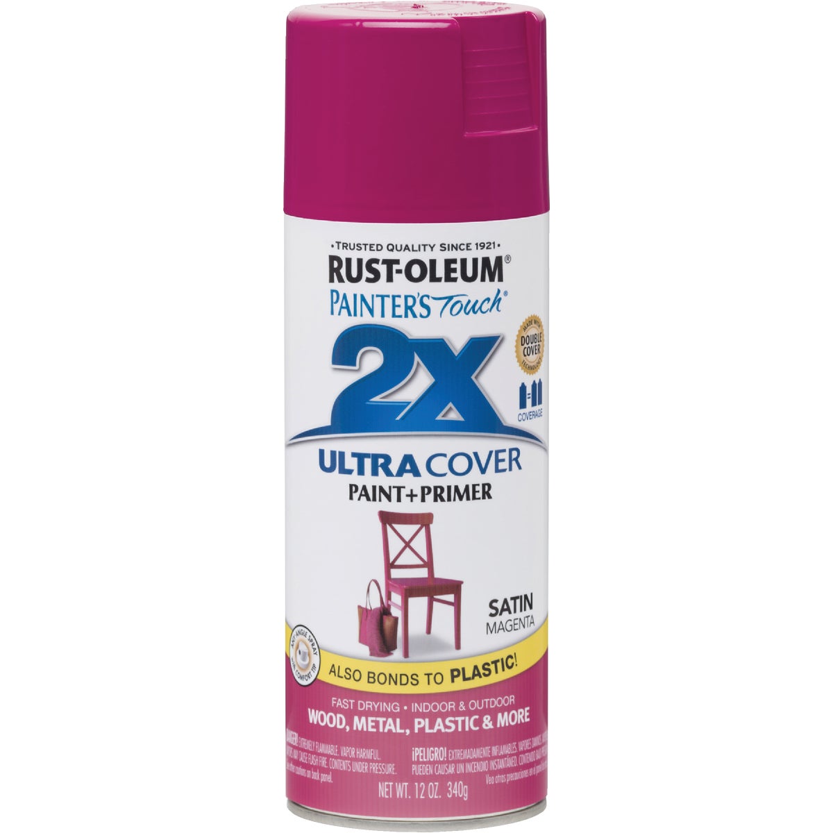 Rust-Oleum Painter's Touch 2X Ultra Cover 12 Oz. Satin Paint + Primer Spray Paint, Magenta