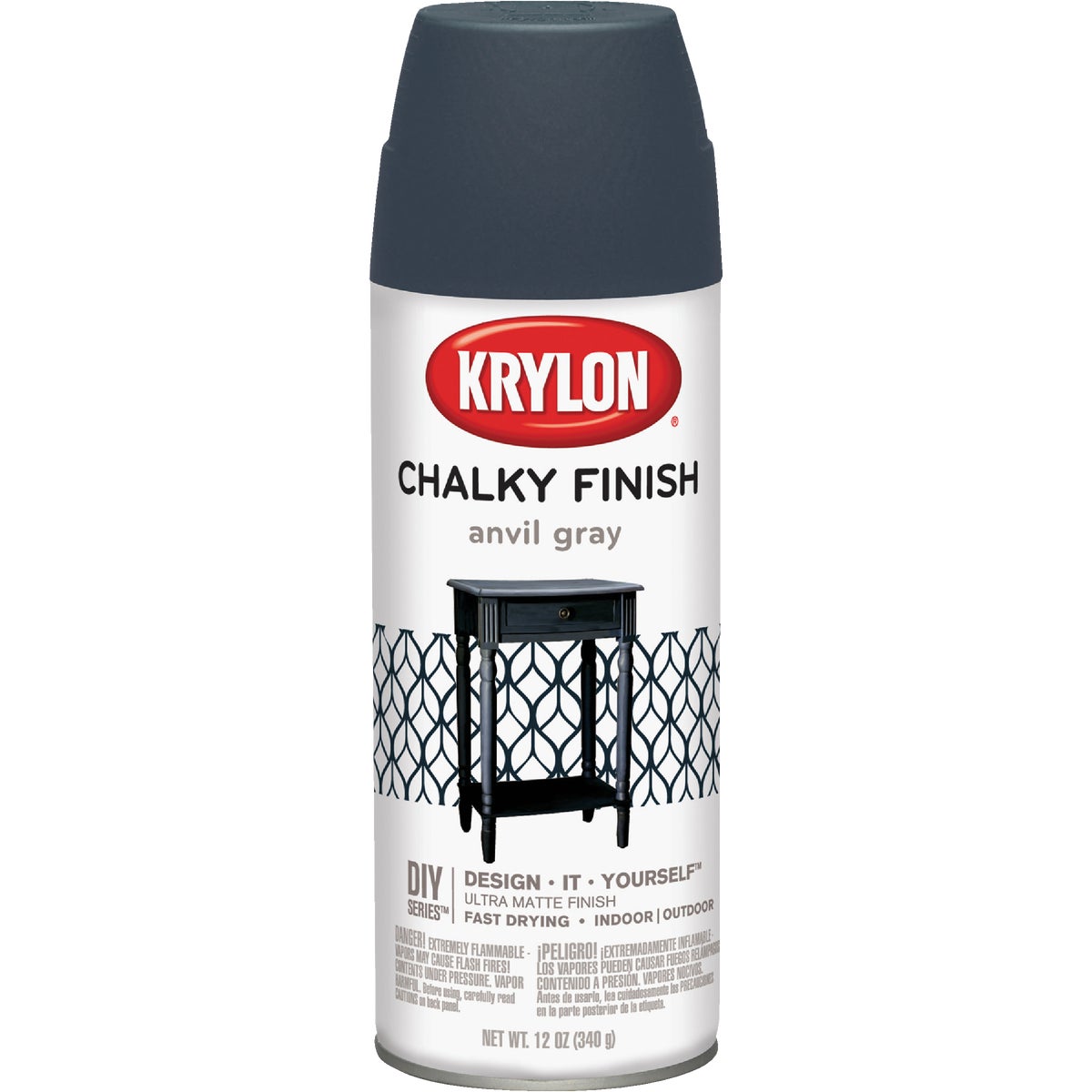 Krylon CHALKY FINISH 12 Oz. Ultra Matte Chalk Spray Paint, Anvil Gray