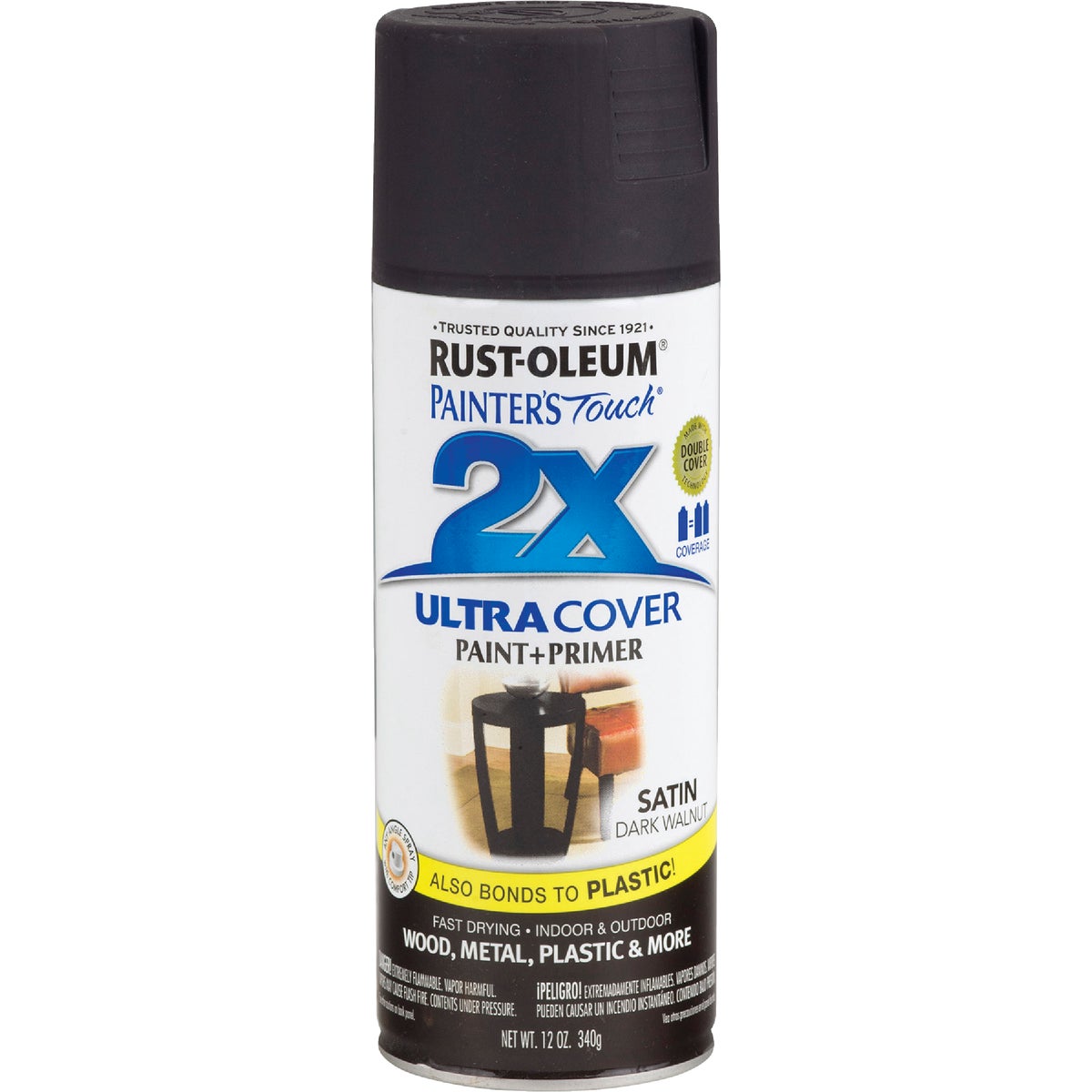 Rust-Oleum Painter's Touch 2X Ultra Cover 12 Oz. Satin Paint + Primer Spray Paint, Dark Walnut