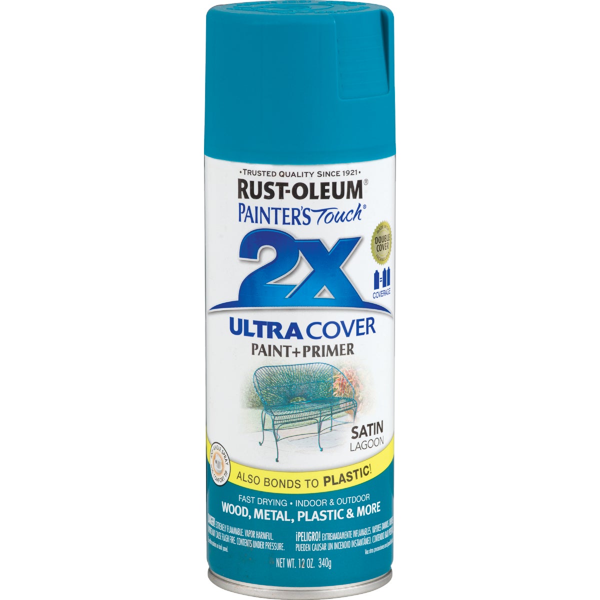 Rust-Oleum Painter's Touch 2X Ultra Cover 12 Oz. Satin Paint + Primer Spray Paint, Lagoon