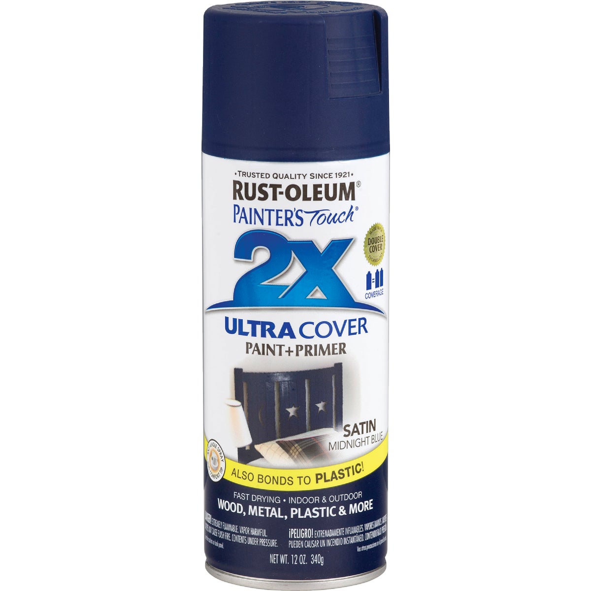 Rust-Oleum Painter's Touch 2X Ultra Cover 12 Oz. Satin Paint + Primer Spray Paint, Midnight Blue