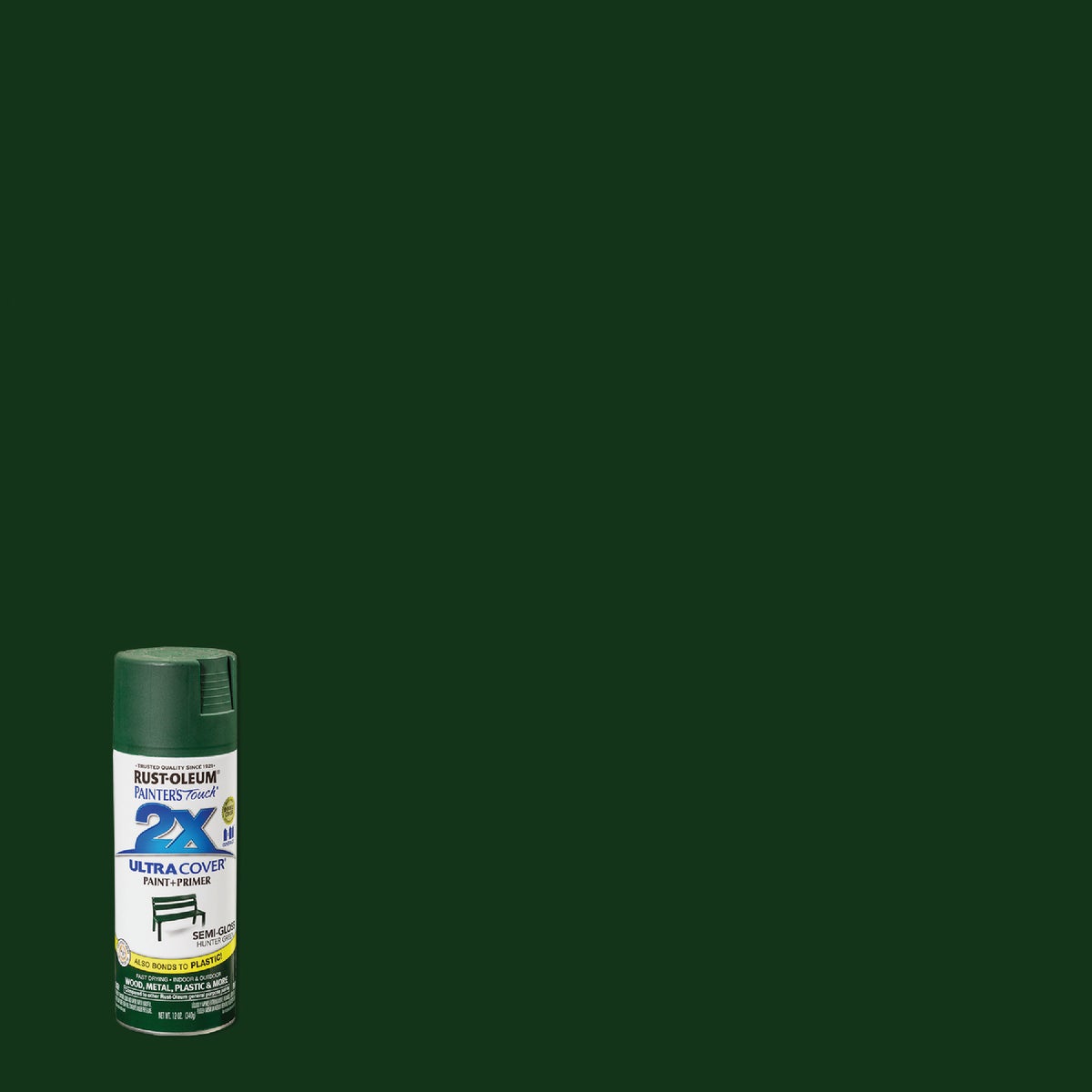 Rust-Oleum Painter's Touch 2X Ultra Cover 12 Oz. Semi-Gloss Paint + Primer Spray Paint, Hunter Green