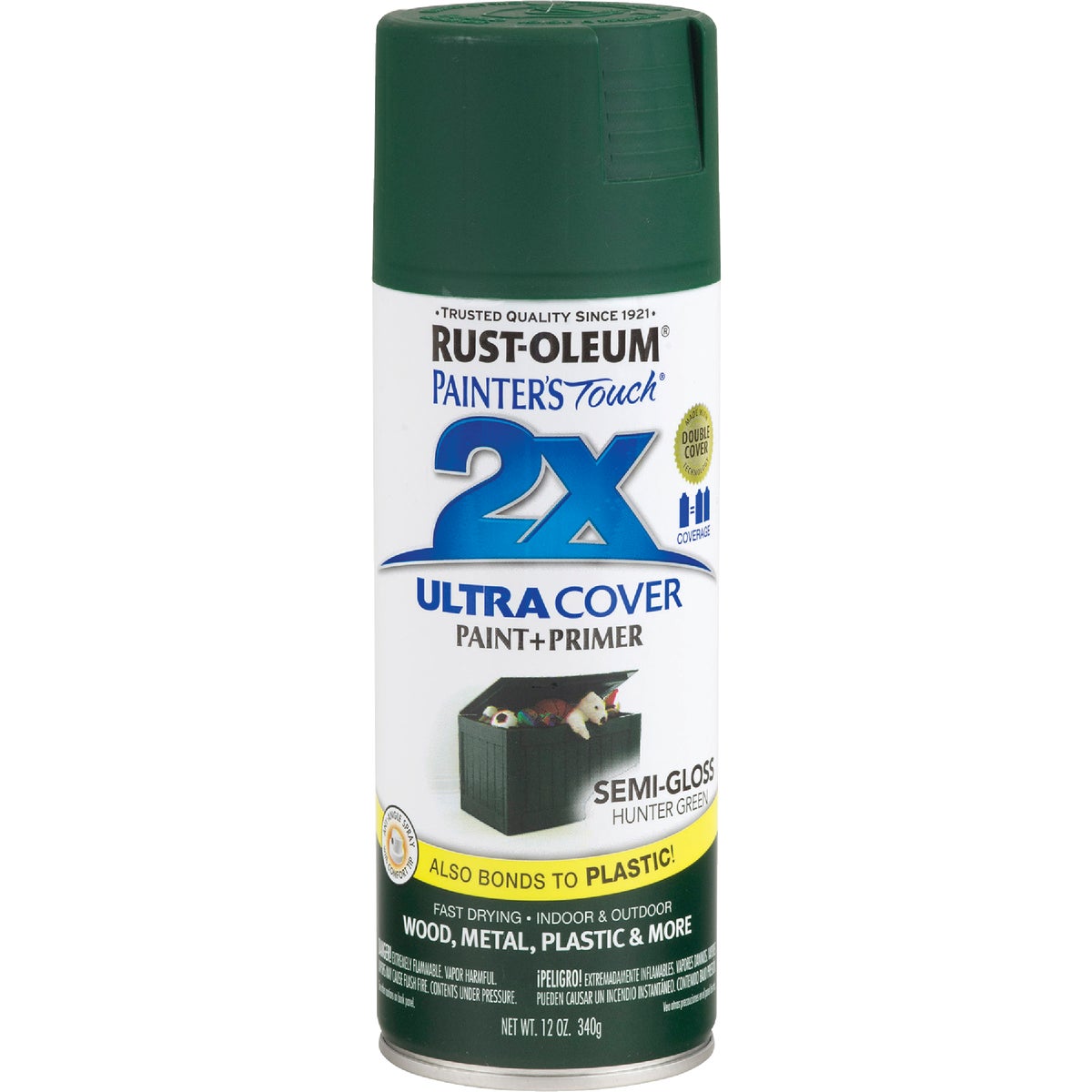 Rust-Oleum Painter's Touch 2X Ultra Cover 12 Oz. Semi-Gloss Paint + Primer Spray Paint, Hunter Green