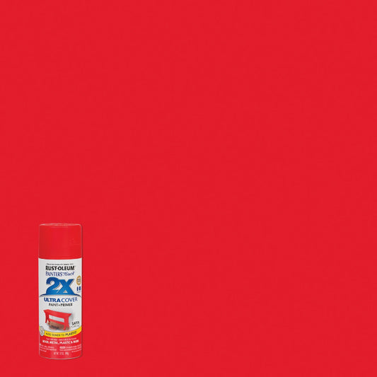 Rust-Oleum Painter's Touch 2X Ultra Cover 12 Oz. Satin Paint + Primer Spray Paint, Poppy Red